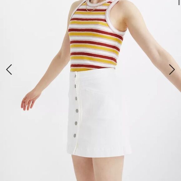 Madewell mini skirt denim A line in tile white: button front edition size 8 y2k - Picture 3 of 10